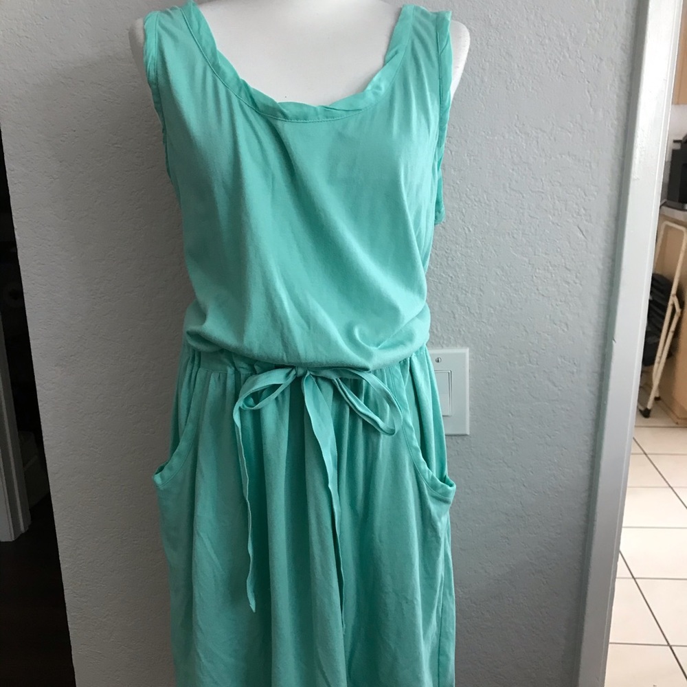 Ann Taylor Loft green tank sleeveless stretch dress belt pockets large short